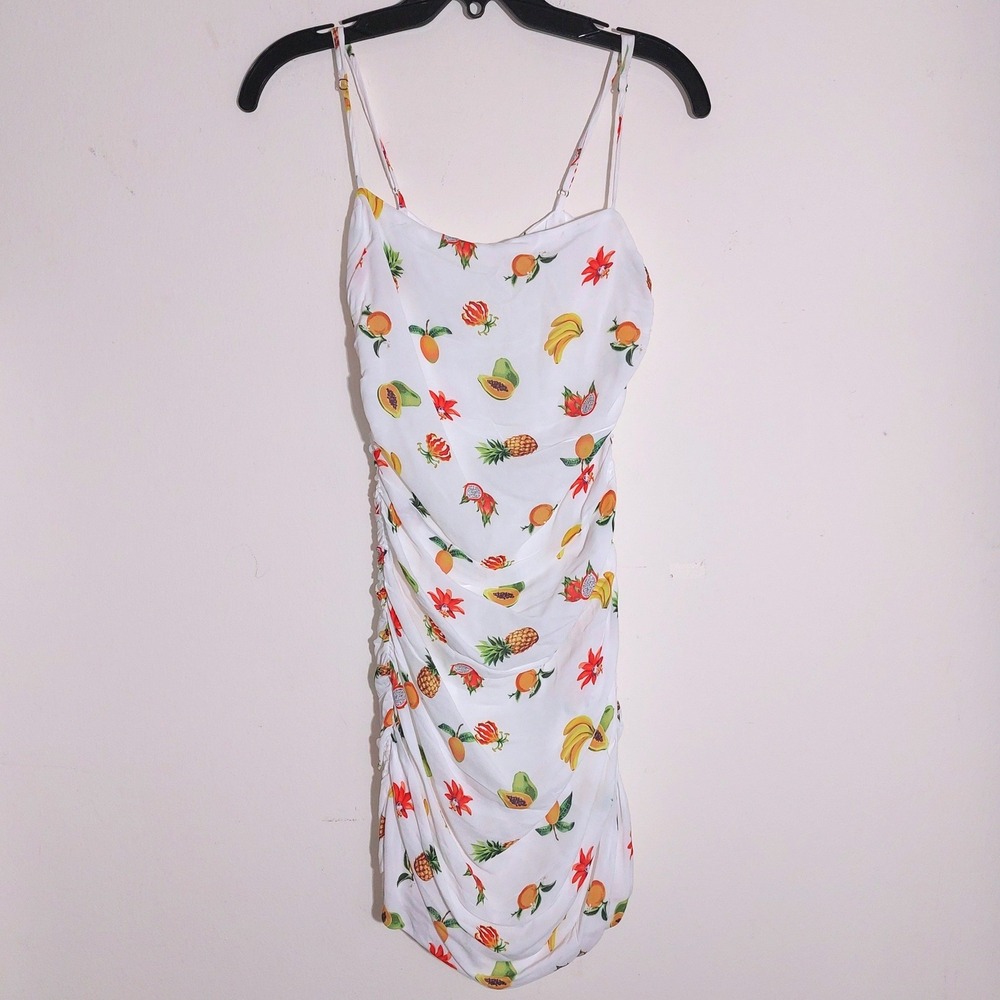 WEWOREWHAT Fruit Print Ruched Spaghetti Strap Mini Dress XS - Picture 3 of 15
